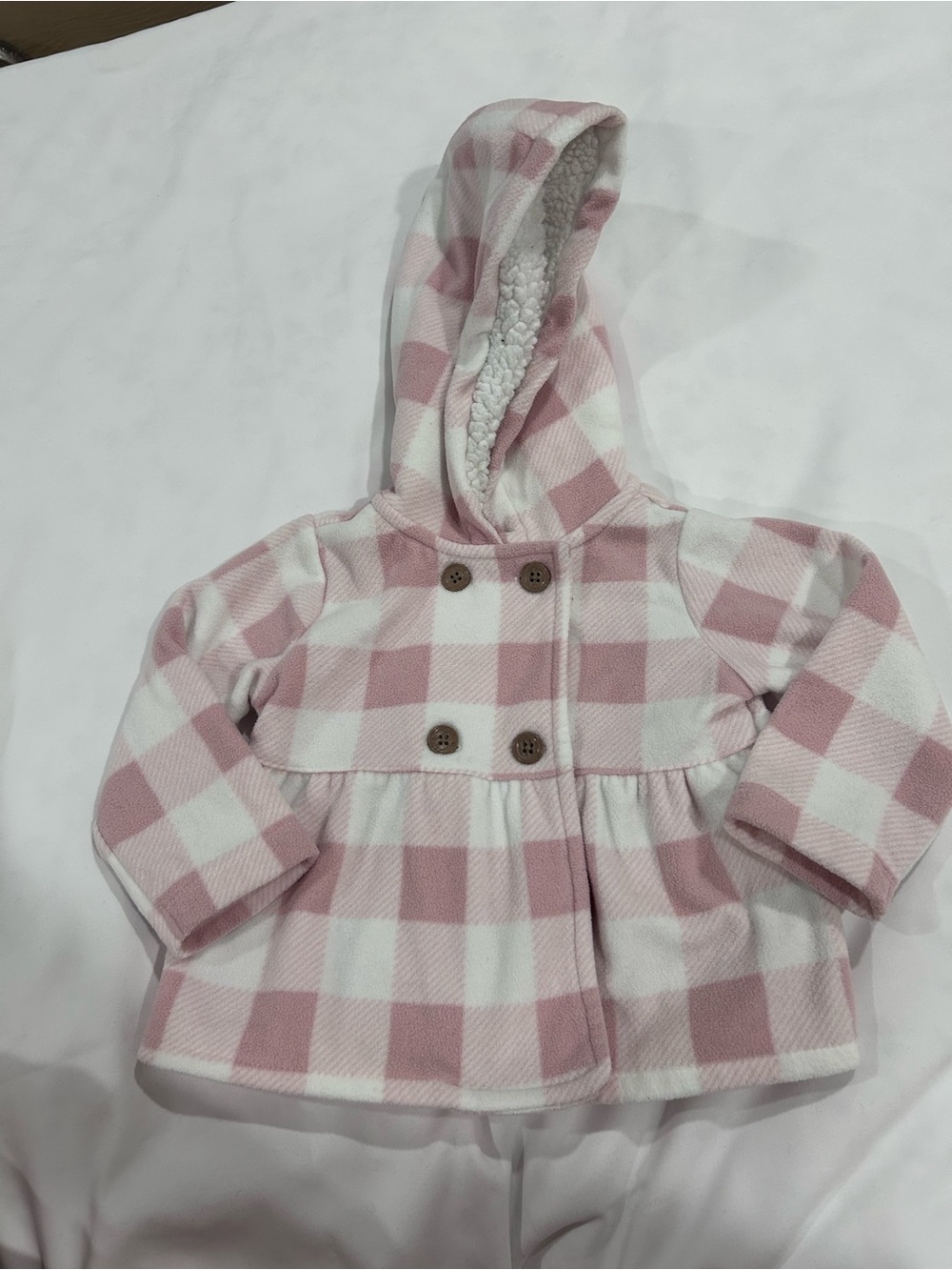 Carter's Pink Plaid Fleece Peacoat.